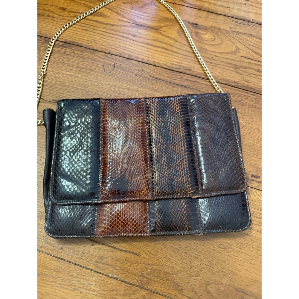Vintage Snakeskin Clutch Purse Gold Chain Evening Bag